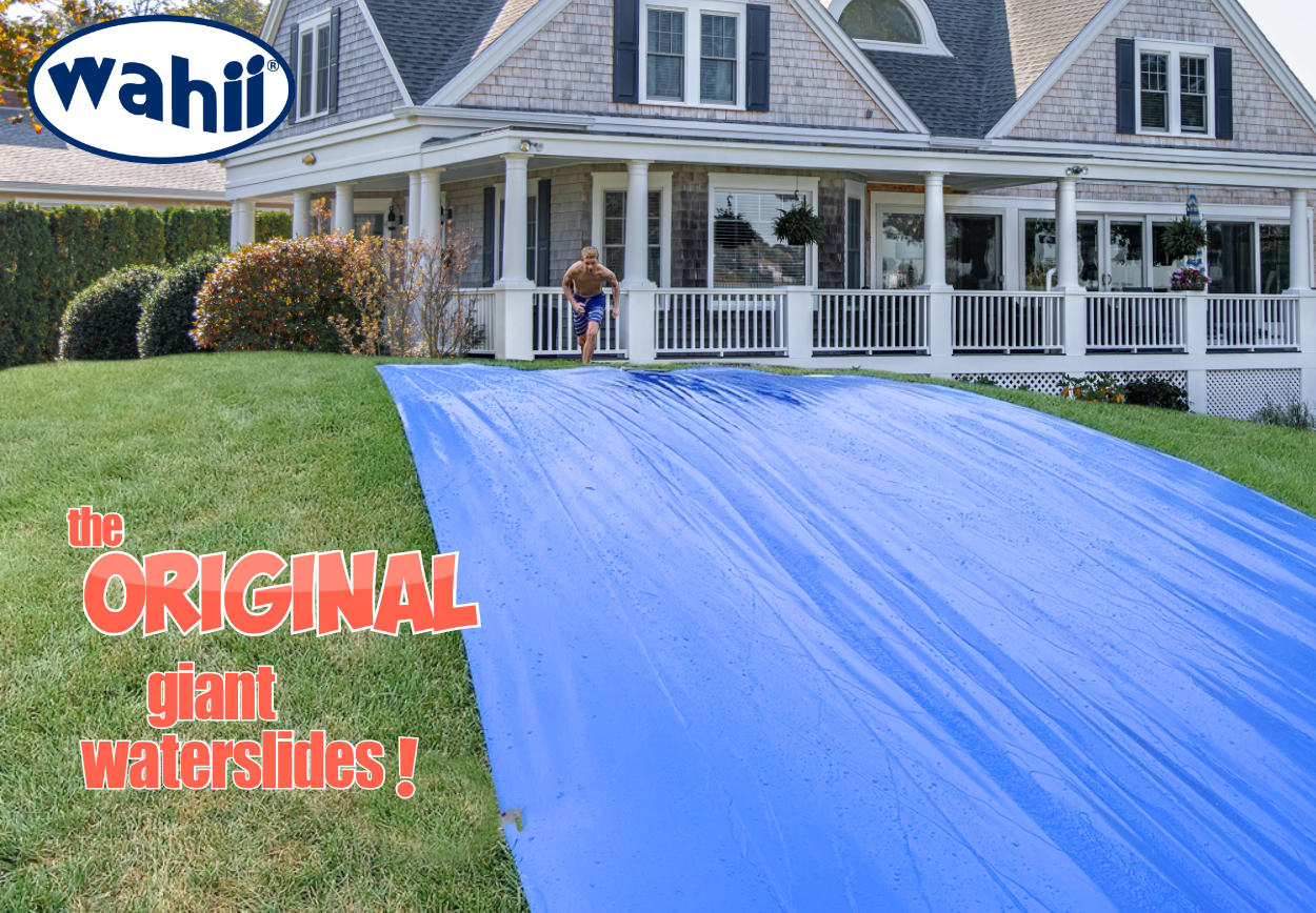 Wahii Water Slide ™  75 FEET LONG - Giant blue backyard slip and slide water slide